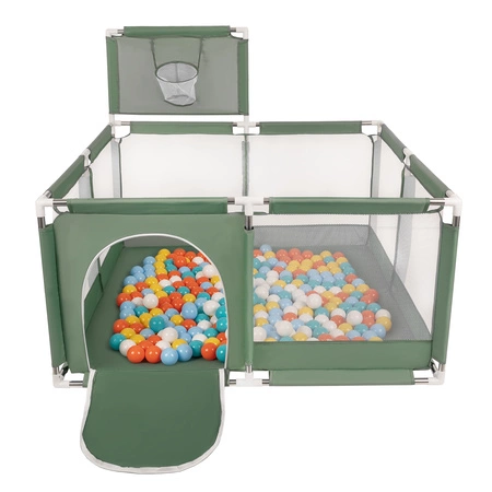 Boisko KK-100X z piłeczkami 6cm Zabawka kojec, zielony: biały-żółty-pomarańcz-babyblue-turkus