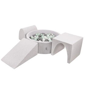KiddyMoon Piankowy plac zabaw PPZP-OK30D-124 z piłeczkami Zabawka plac zabaw, jasnoszary: biały-szary-mięta