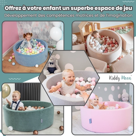 KiddyMoon Suchy basen okrągły z piłeczkami 7cm Zabawka basen piankowy, ciemnoszary: perła-pudrowy róż-babyblue-mięta-srebrny