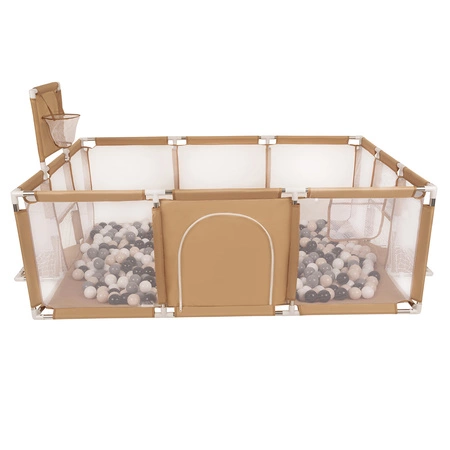 Boisko BO-100X z piłeczkami 6cm Zabawka kojec, beżowy: pastelowy beż-szary-biały-czarny