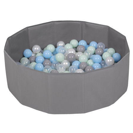Suchy basen składany BS-100X z piłeczkami 6cm Zabawka kojec, szary: perła-szary-transparent-babyblue-mięta
