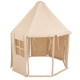 KiddyMoon Namiot dla dzieci NK-002 z piłeczkami 7cm Zabawka namiot dla dzieci, natural: pastelowy beż-biały-złoty