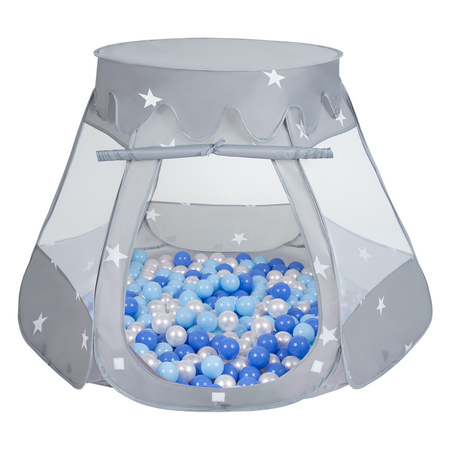 Namiot zamek NZ-100X z piłeczkami 6cm Zabawka namiot dla dzieci, szary: babyblue-niebieski-perła