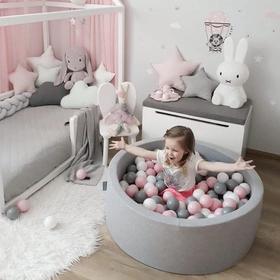 KiddyMoon Suchy basen okrągły z piłeczkami 7cm Zabawka basen piankowy, jasnoszary: ciemny turkus-pastelowy niebieski-pastelowy żółty-biały