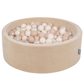 KiddyMoon Suchy basen okrągły VELVET z piłeczkami 7cm Zabawka basen piankowy, beżowy