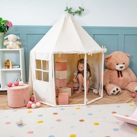 KiddyMoon Namiot dla dzieci NK-002 z piłeczkami 7cm Zabawka namiot dla dzieci, natural: biały-perła-pastelowy beż-zielonoszary