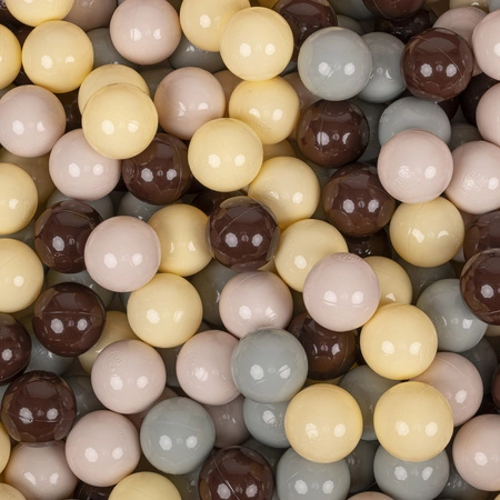 KiddyMoon Plastikowe piłeczki 7cm Zabawka zestaw kulek, pastelowy beż-zielonoszary-pastelowy żółty-brązowy