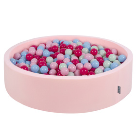 KiddyMoon Suchy basen okrągły z piłeczkami 7cm 120x30 Zabawka basen piankowy, różowy: pudrowy róż-ciemny róż-babyblue-mięta