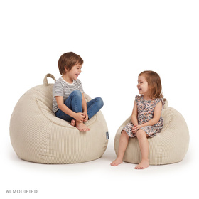 KiddyMoon KM-BAG-ES puf fotel worek na zabawki z zamkiem, beżowy