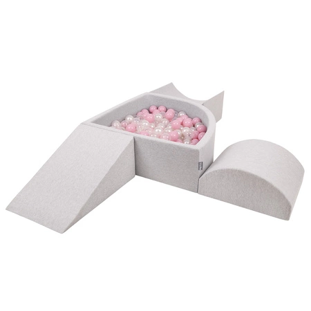 KiddyMoon Piankowy plac zabaw PPZP-TR30D-114 z piłeczkami Zabawka plac zabaw, jasnoszary: pudrowy róż-perła-transparent