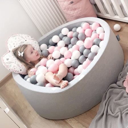 KiddyMoon Suchy basen kwadratowy z piłeczkami 7cm Zabawka basen piankowy, jasnoszary: biały-szary-pudrowy róż