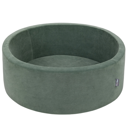 KiddyMoon Suchy basen okrągły VELVET z piłeczkami 7cm Zabawka basen piankowy, zieleń lasu: biały-szary-mięta