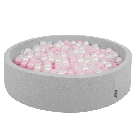 KiddyMoon Suchy basen okrągły z piłeczkami 7cm 120x30 Zabawka basen piankowy, jasnoszary: pudrowy róż-perła-transparent