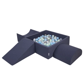 KiddyMoon Piankowy plac zabaw PPZP-KW30D-114 z piłeczkami Zabawka plac zabaw, granatowy: perła-szary-transparent-babyblue-mięta