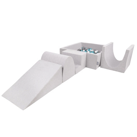 KiddyMoon Piankowy plac zabaw PPZP-KW30D-125 z piłeczkami Zabawka plac zabaw, jasnoszary: szary-biały-turkus