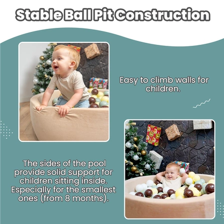 KiddyMoon Suchy basen okrągły z piłeczkami 7cm Zabawka basen piankowy, ciemnoszary: perła-niebieski-babyblue-transparent-srebrny