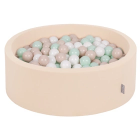 KiddyMoon Suchy basen okrągły z piłeczkami 7cm Zabawka basen piankowy, beżowy: pastelowy beż-biały-mięta