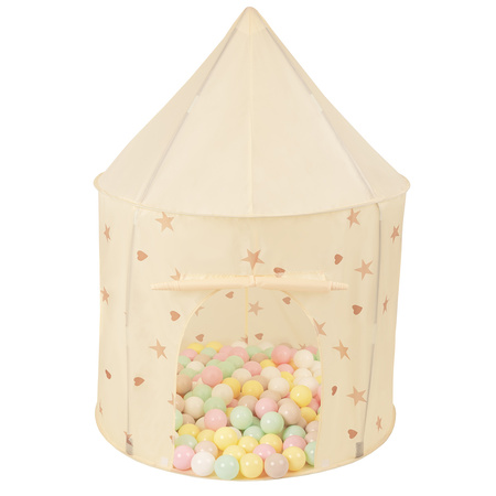 Pawilon PT-100X z piłeczkami 7cm Zabawka namiot dla dzieci, jasny beż: pastelowy beż-pastelowy żółty-biały-mięta-pudrowy róż
