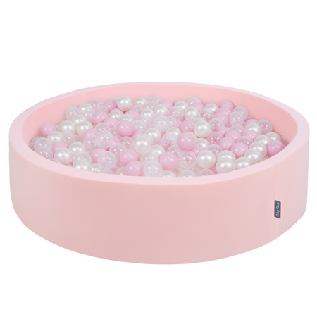 KiddyMoon Suchy basen okrągły z piłeczkami 7cm 120x30 Zabawka basen piankowy, różowy: pudrowy róż-perła-transparent
