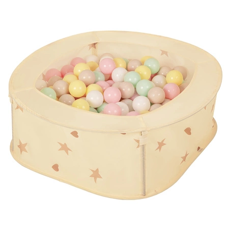 Kojec rozkładany NK-200X z piłeczkami 7cm Zabawka kojec, jasny beż: pastelowy beż-pastelowy żółty-biały-mięta-pudrowy róż
