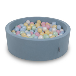 KiddyMoon Suchy basen okrągły z piłeczkami 7cm Zabawka basen piankowy, niebieski: pastelowy niebieski-pastelowy żółty-biały-mięta-pudrowy róż