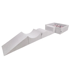 KiddyMoon Piankowy plac zabaw PPZP-KW30D-115 z piłeczkami Zabawka plac zabaw, jasnoszary: perła-szary-transparent-pudrowy róż