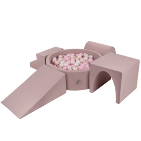 KiddyMoon Piankowy plac zabaw PPZP-OK30D-125 z piłeczkami Zabawka plac zabaw, wrzosowy: pastelowy beż-pudrowy róż-perła