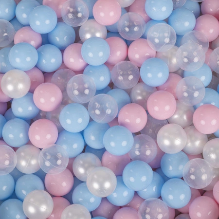 KiddyMoon Plastikowe piłeczki 7cm Zabawka zestaw kulek, babyblue-pudrowy róż-perła-transparent