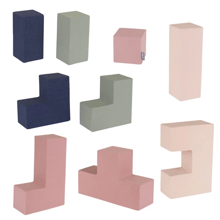 KiddyMoon Piankowe kształty do zabawy Zabawka klocki z pianki, wrzosowy-granatowy-beżowy-szałwiowy