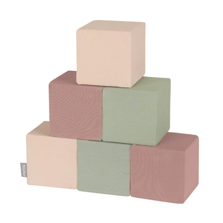 KiddyMoon Miękkie klocki 14cm Zabawka klocki z pianki, sześciany: wrzosowy-beżowy-szałwiowy