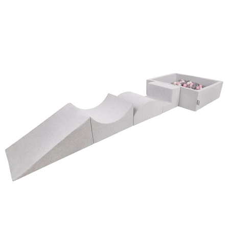 KiddyMoon Piankowy plac zabaw PPZP-KW30D-115 z piłeczkami Zabawka plac zabaw, jasnoszary: perła-szary-transparent-pudrowy róż