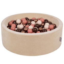 KiddyMoon Suchy basen okrągły VELVET z piłeczkami 7cm Zabawka basen piankowy, beżowy