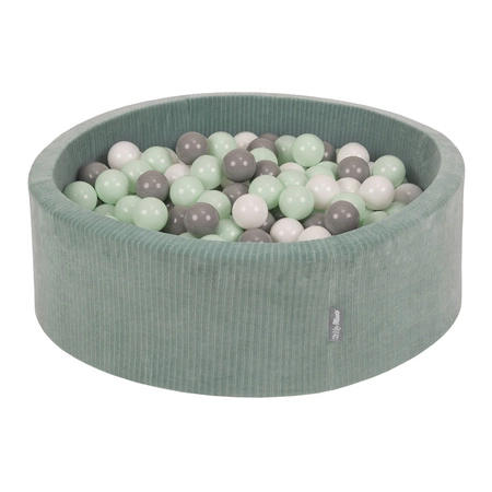 KiddyMoon Suchy basen okrągły STRIPES z piłeczkami 7 cm Zabawka basen piankowy, zielony: biały-szary-mięta