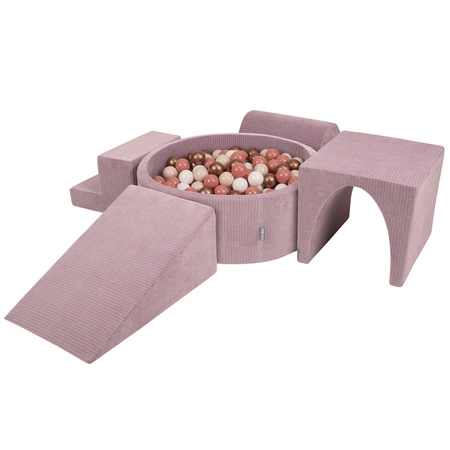 KiddyMoon Piankowy plac zabaw STRIPES PPZP-OK30VS-125 z piłeczkami Zabawka plac zabaw, fioletowy: pastelowy beż-biały-miedziany-łososiowy