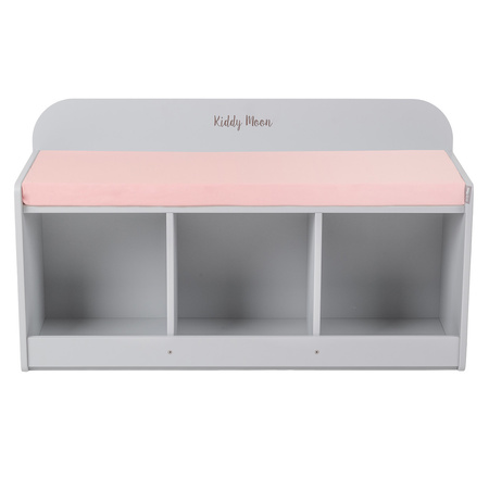 KiddyMoon Ławka z materacem BN-001 Mebel z półkami, szary/różowy