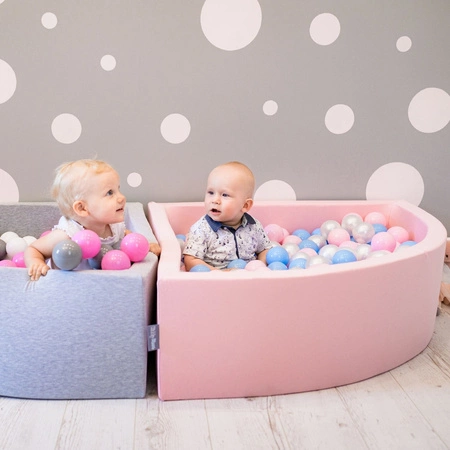 KiddyMoon Suchy basen okrągły z piłeczkami 7cm Zabawka basen piankowy, różowy: babyblue-pudrowy róż-perła