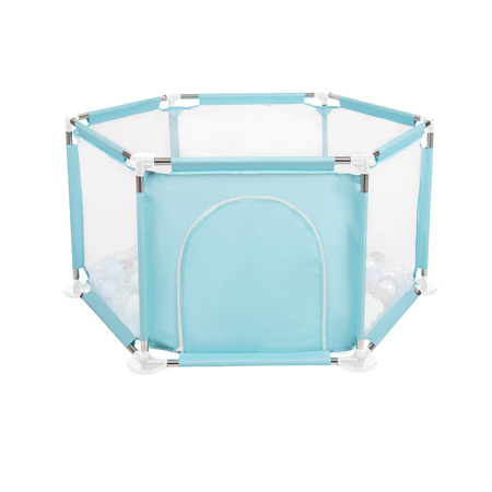 Sześciokąt składany KS-100X z piłeczkami 6cm Zabawka kojec, miętowy: perła-szary-transparent-babyblue-mięta
