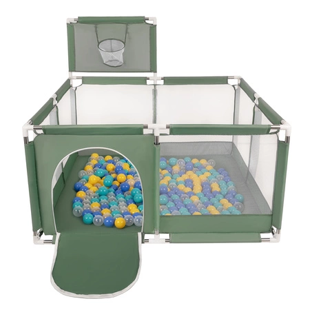 Boisko KK-100X z piłeczkami 6cm Zabawka kojec, zielony: turkus-niebieski-żółty-transparent