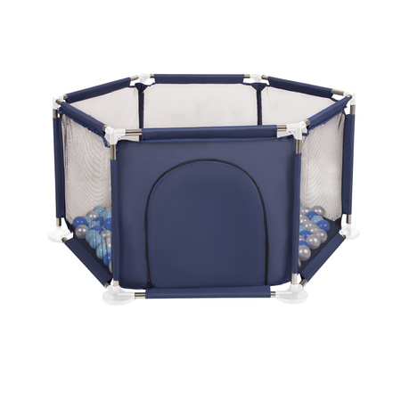 Sześciokąt składany KS-100X z piłeczkami 6cm Zabawka kojec, niebieski: babyblue-niebieski-perła