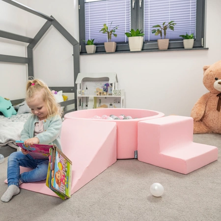 KiddyMoon Piankowy plac zabaw PPZP-OK30D-135 z piłeczkami Zabawka plac zabaw, różowy: pastelowy beż-pudrowy róż-perła