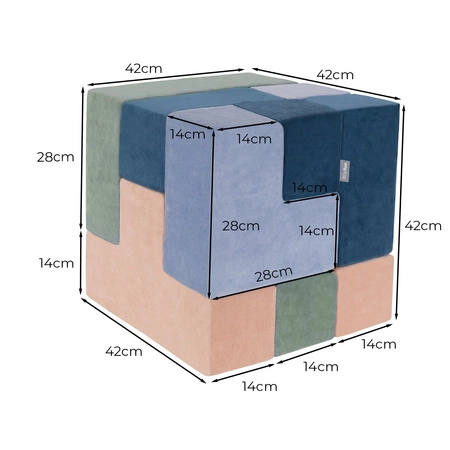 KiddyMoon Piankowe kształty do zabawy VELVET Zabawka klocki z pianki, turkus laguny-zieleń lasu-róż pustyni-błękit lodu