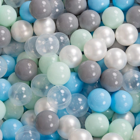 KiddyMoon Piankowy plac zabaw PPZP-OK30D-115 z piłeczkami Zabawka plac zabaw, jasnoszary: perła-szary-transparent-babyblue-mięta