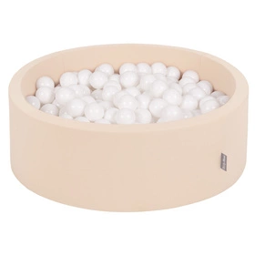 KiddyMoon Suchy basen okrągły z piłeczkami 7cm Zabawka basen piankowy, beżowy: biały
