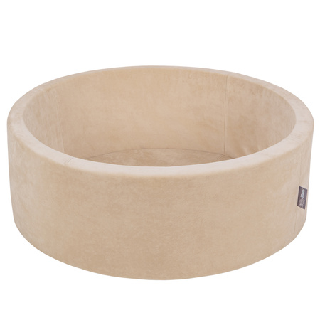 KiddyMoon Suchy basen okrągły VELVET z piłeczkami 7cm Zabawka basen piankowy, beżowy