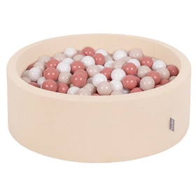 KiddyMoon Suchy basen okrągły z piłeczkami 7cm Zabawka basen piankowy, beżowy: pastelowy beż-łososiowy-biały