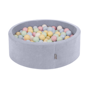 KiddyMoon Suchy basen okrągły STRIPES z piłeczkami 7 cm Zabawka basen piankowy, ciemnoszary: pastelowy niebieski-pastelowy żółty-biały-mięta-pudrowy róż