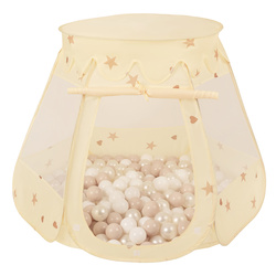 Namiot zamek NZ-100X z piłeczkami 7cm Zabawka namiot dla dzieci, jasny beż: pastelowy beż-biały-perła