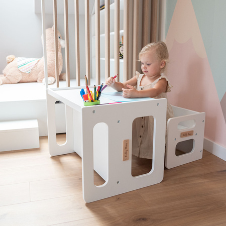 KiddyMoon Stolik + krzesło TC-001 Mebel zestaw mebelków, MDF white