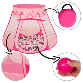  Namiot zamek NZ-100X z piłeczkami 6cm Zabawka namiot dla dzieci, szary: szary-biały-transparent-babyblue