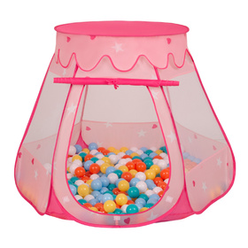 Namiot zamek NZ-100X z piłeczkami 6cm Zabawka namiot dla dzieci, różowy: biały-żółty-pomarańcz-babyblue-turkus